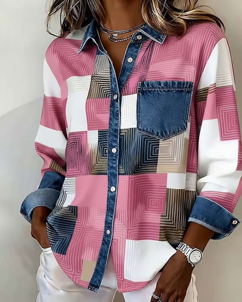 Camicia Color Block con risvolto alla moda