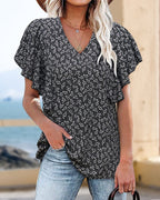 Camicia plissettata a maniche corte e scollo a V