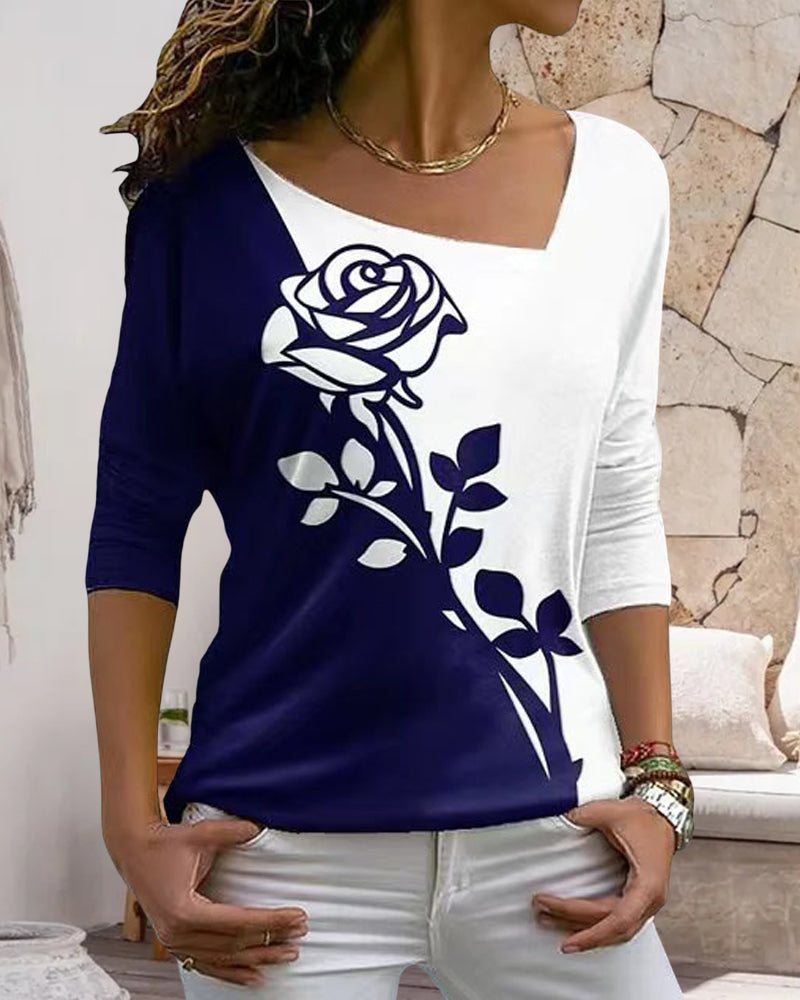 Camicetta a maniche lunghe stampata a rose