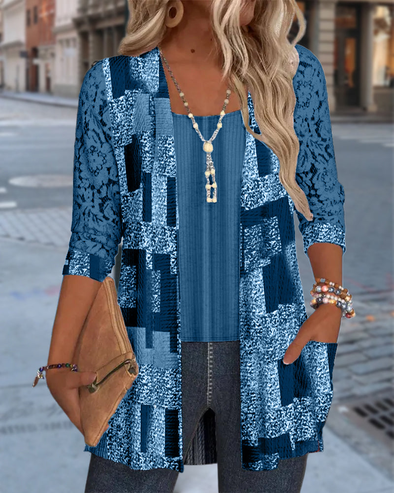 Camicia a maniche lunghe stampata stile due pezzi finto
