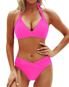 Bikini intero all'americana a vita alta con push-up
