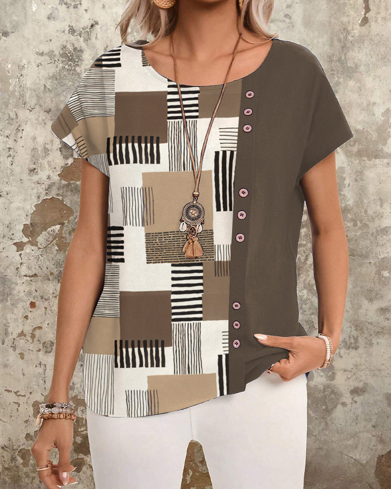 T-Shirt con stampa geometrica a righe