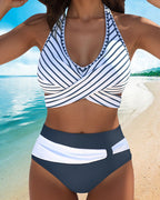 Bikini Sexy a Righe Allacciatura al Collo