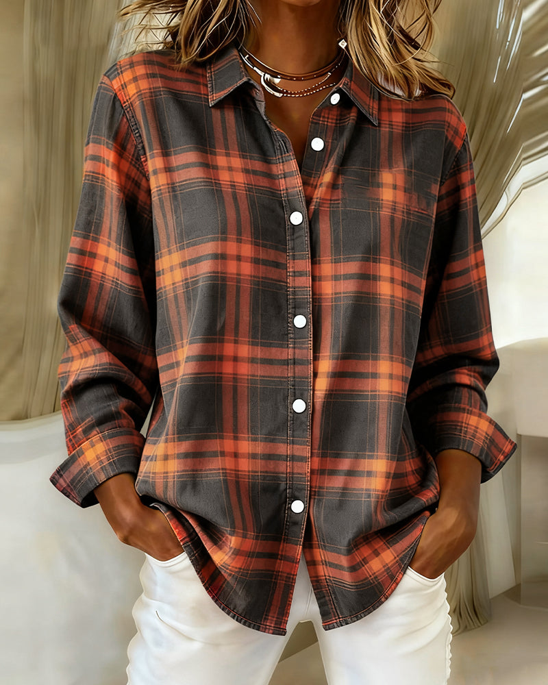 Camicia con motivo a quadri e colletto a revers