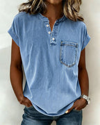 Top in denim lavato Henley a maniche corte