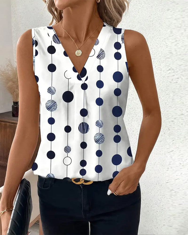 T-shirt casual a pois senza maniche