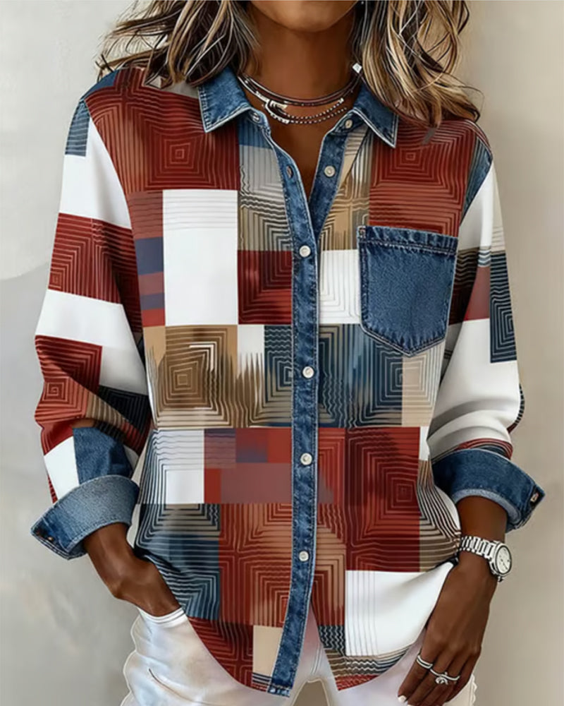 Camicia Color Block con risvolto alla moda