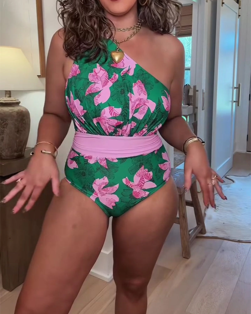 Costume da bagno intero a portafoglio con blocchi di colore a fiori