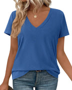 T-shirt pullover scollo a V a tinta unita