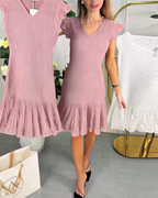 Vestito con maniche corte a volant in pizzo e scollo a V