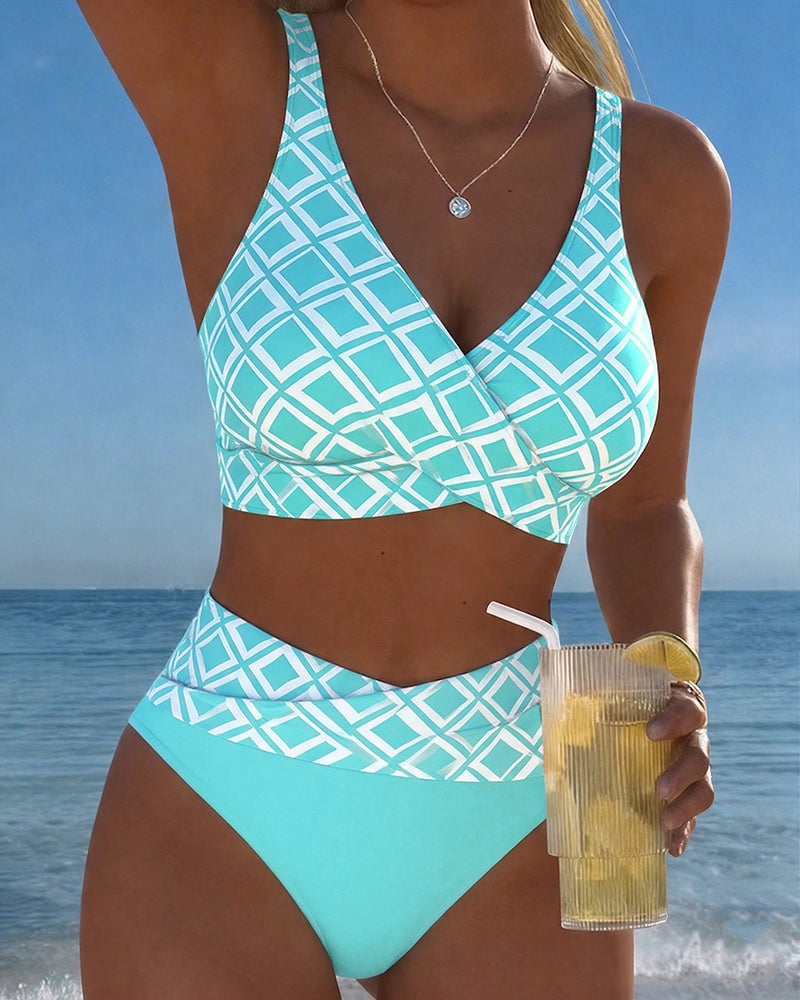 Costume da bagno a due pezzi stile reggiseno con motivo a rombi