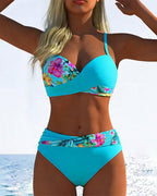 Bikini Bralette Stile con Stampa a Contrasto
