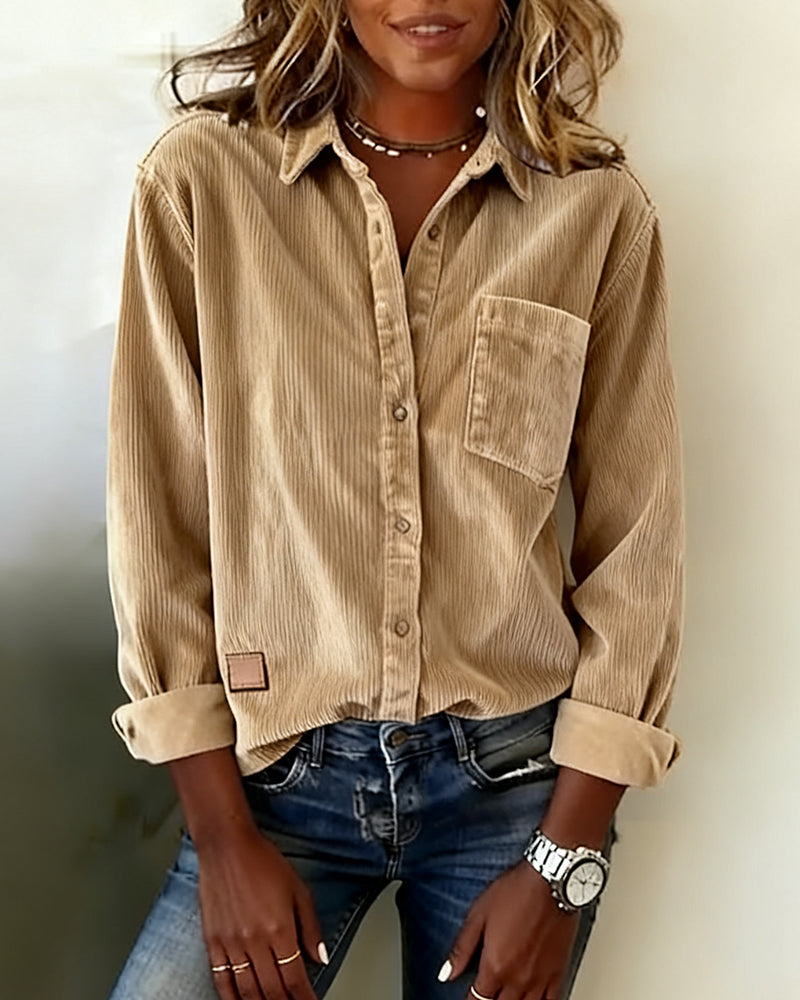 Camicia Tendenza Velluto a Coste con Risvolto