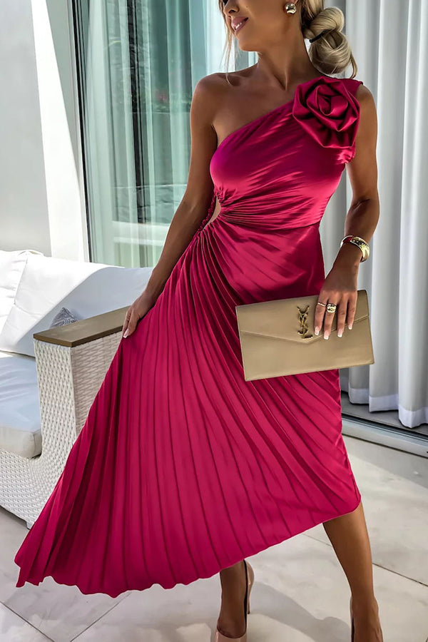 Eya™ | Elegante Abito Lungo Monospalla Floreale