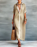 Abito chemisier elegante con collo a revers drappeggiato