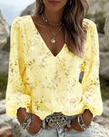 Blusa Floreale Scollo a V Maniche a sbuffo