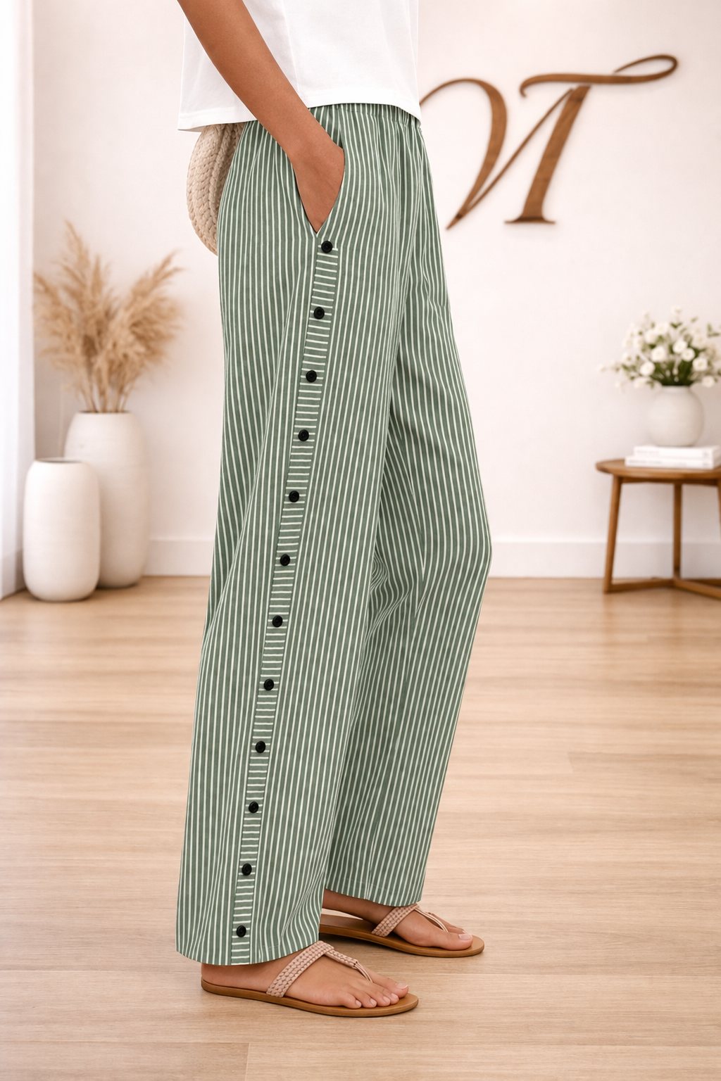 Pantaloni di lino a righe con tasche – freschi, comodi ed eleganti