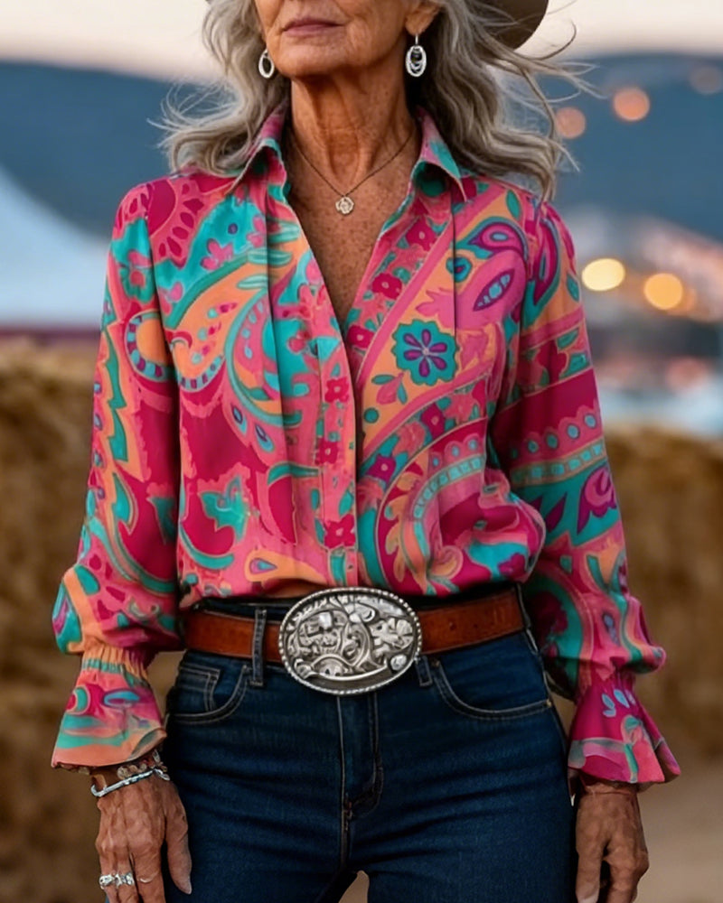 Camicia Elegante Stampa Risvolto Vestibilità Slim
