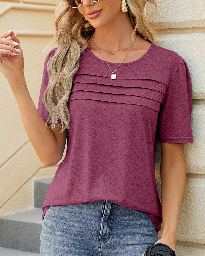 T-shirt scollato a U arricciato a tinta unita