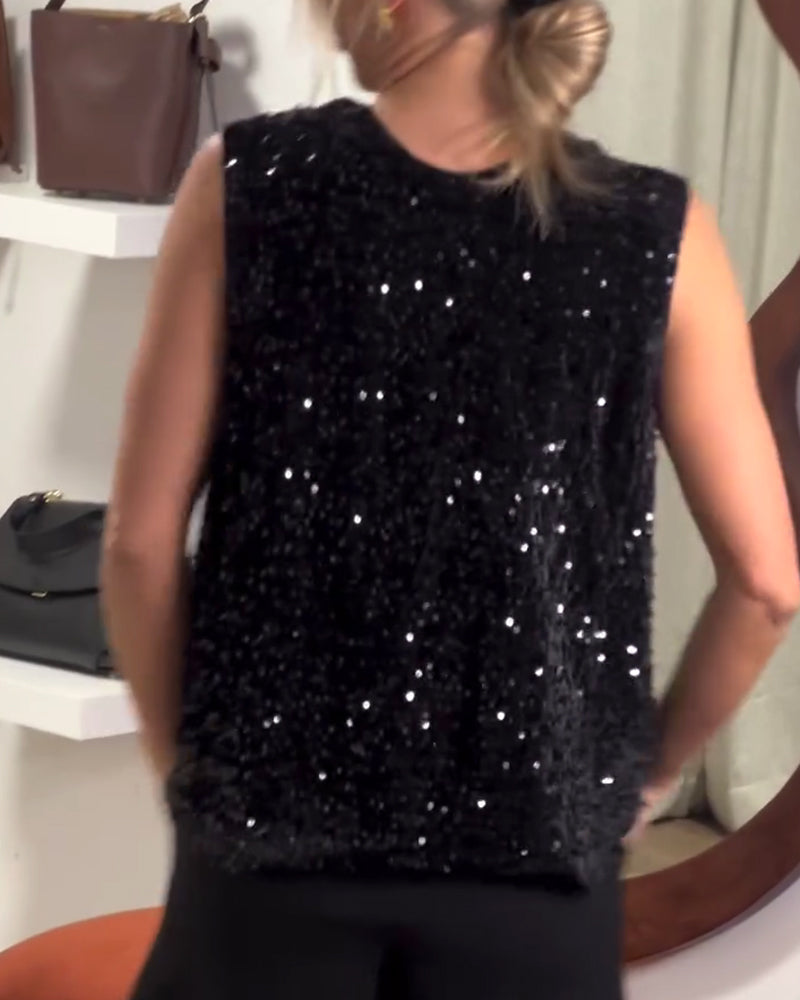 Canotta alla moda con nodo e paillettes