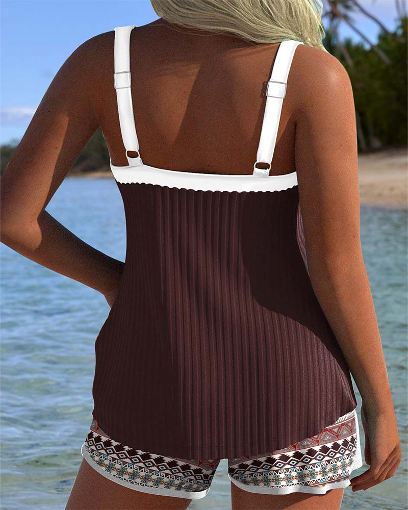 Tankini A Costine Short Da Spiaggia Stampato Boxer