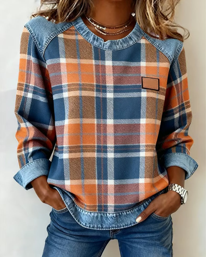 Felpa di Tendenza con Motivo Patchwork a Quadri