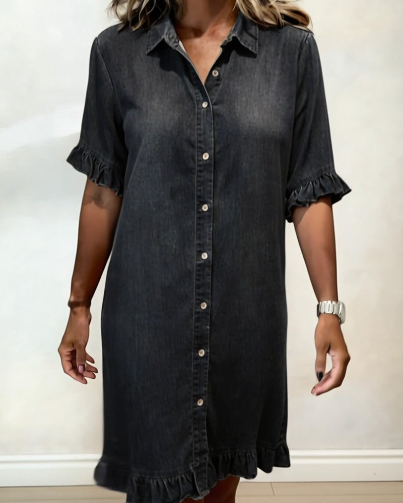 Abito a camicia in denim con volant