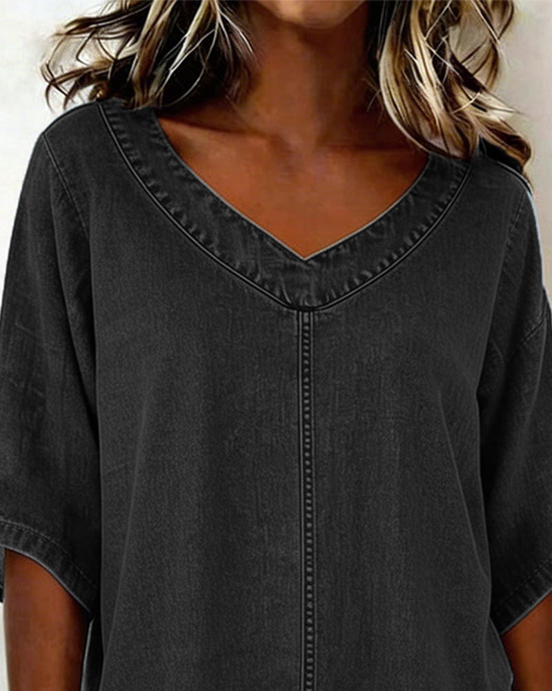 Top scollo a V casual in denim