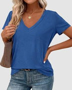 T-shirt pullover scollo a V a tinta unita