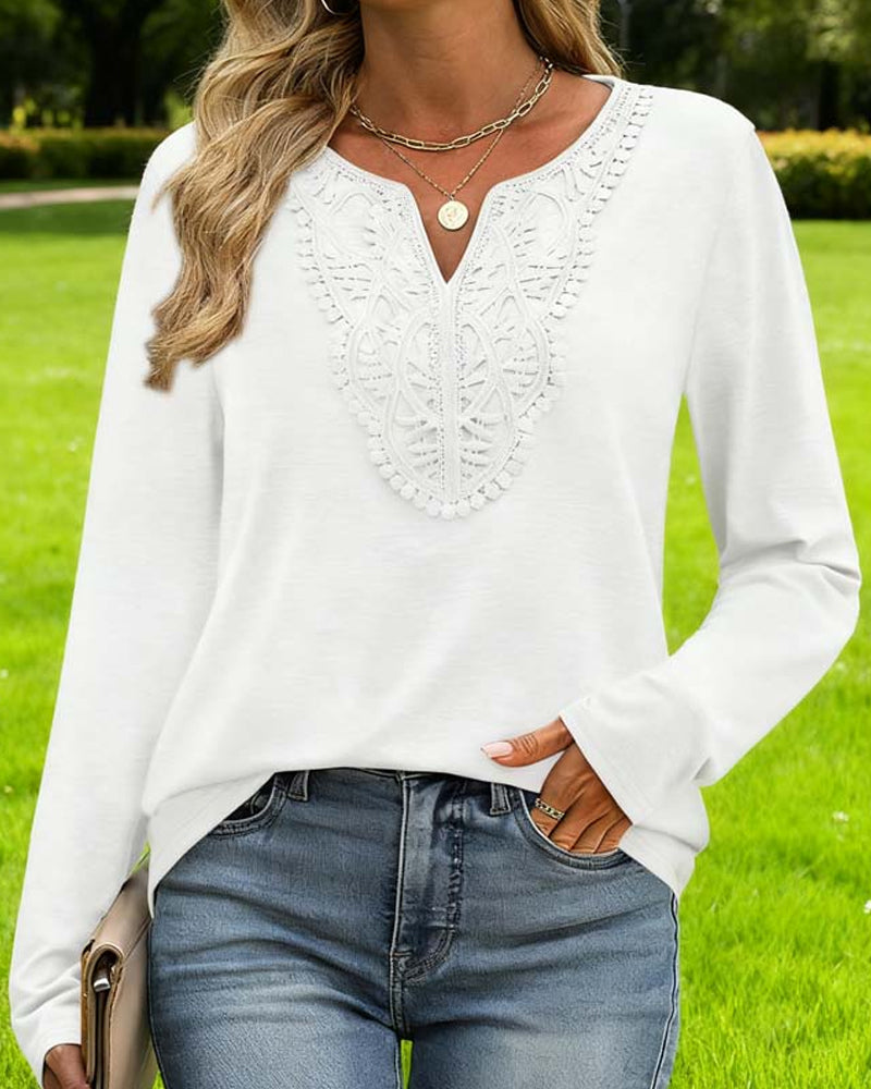 Elegante Top Scollo a V a Maniche Lunghe da Donna