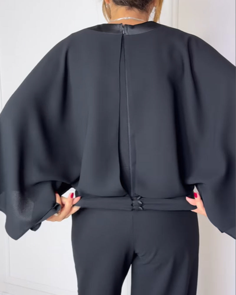Camicetta Elegante con Scollo a V e Maniche a Farfalla