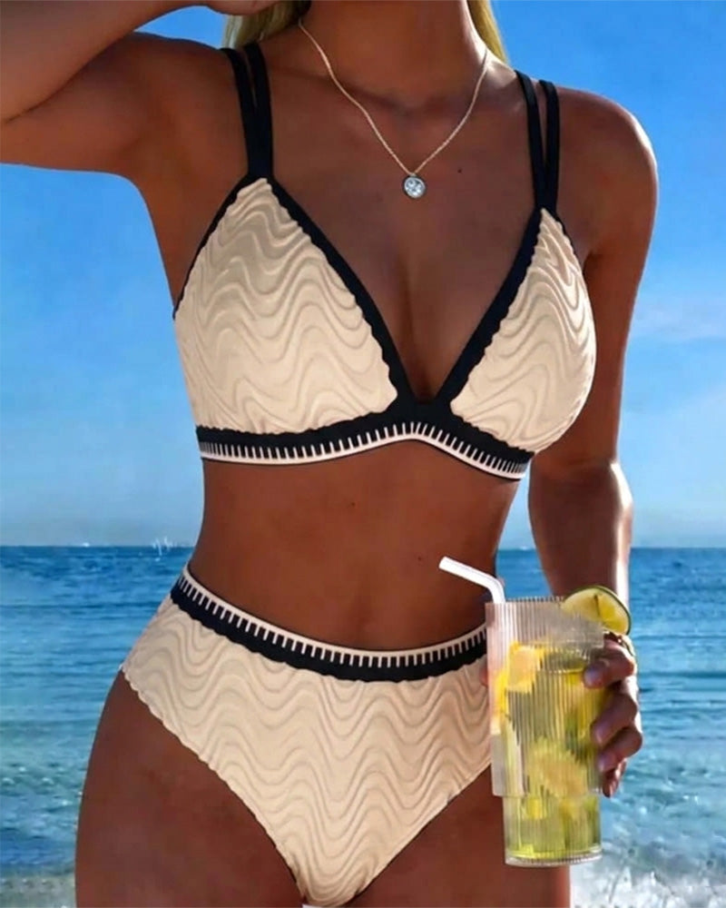 Bikini A Blocchi Di Colore Doppia Bretella Testurizzato