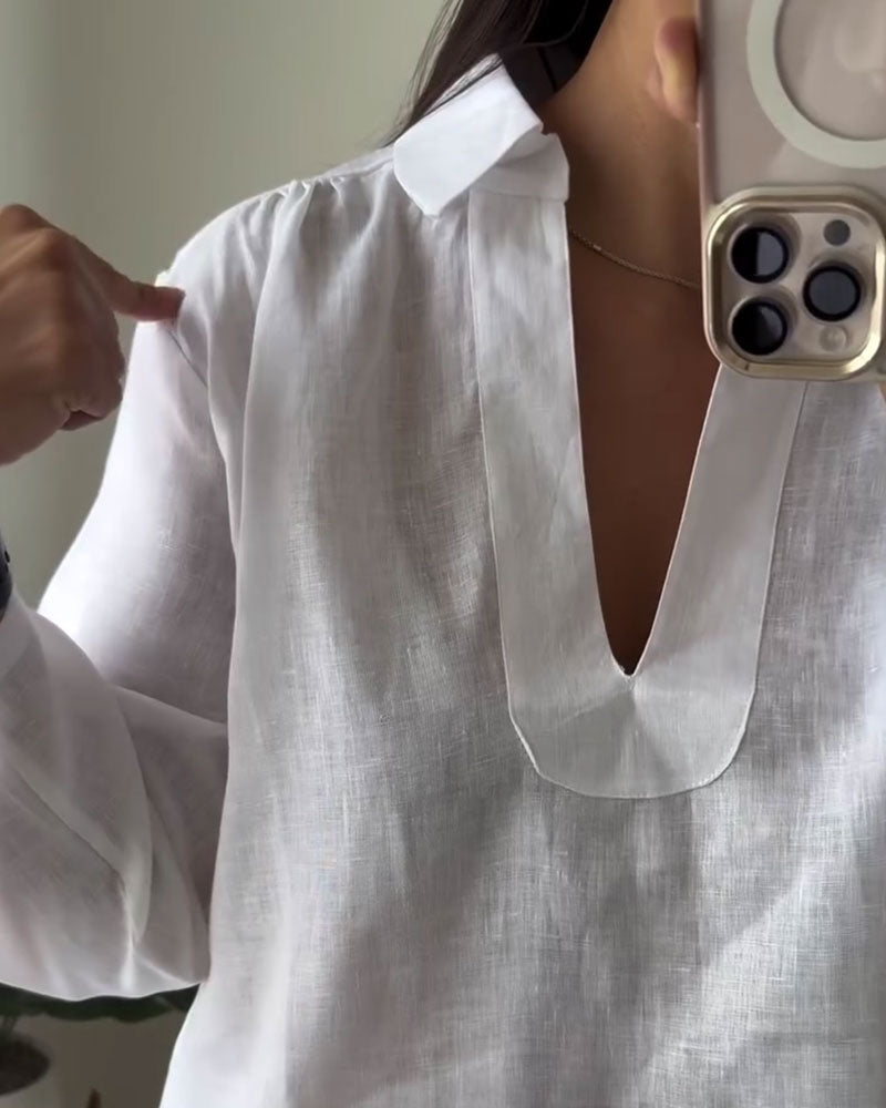 Camicetta in cotone e lino con collo