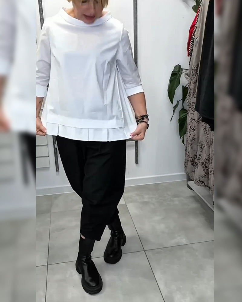 100% cotone Camicetta con colletto largo tinta unita casual