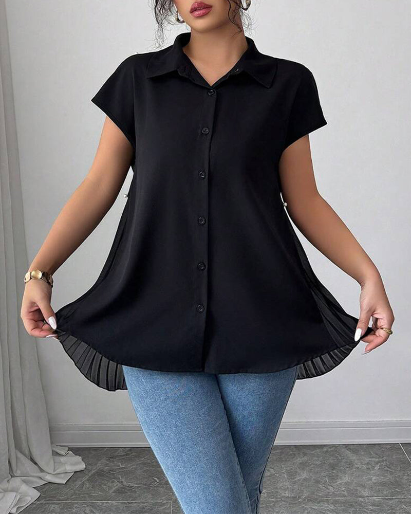 Camicia con perline e pannello in chiffon plissettato