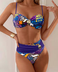 Bikini Bottoni Metallo Slip Vita Alta Stampa
