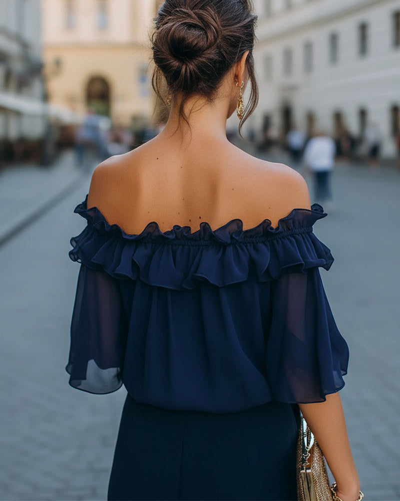 Blusa Elegante con Volant e Spalle Scoperte