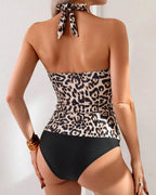 Costume da bagno a triangolo due pezzi con stampa leopardata e spalline