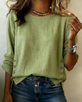 Top casual con scollo rotondo e bottone decorativo