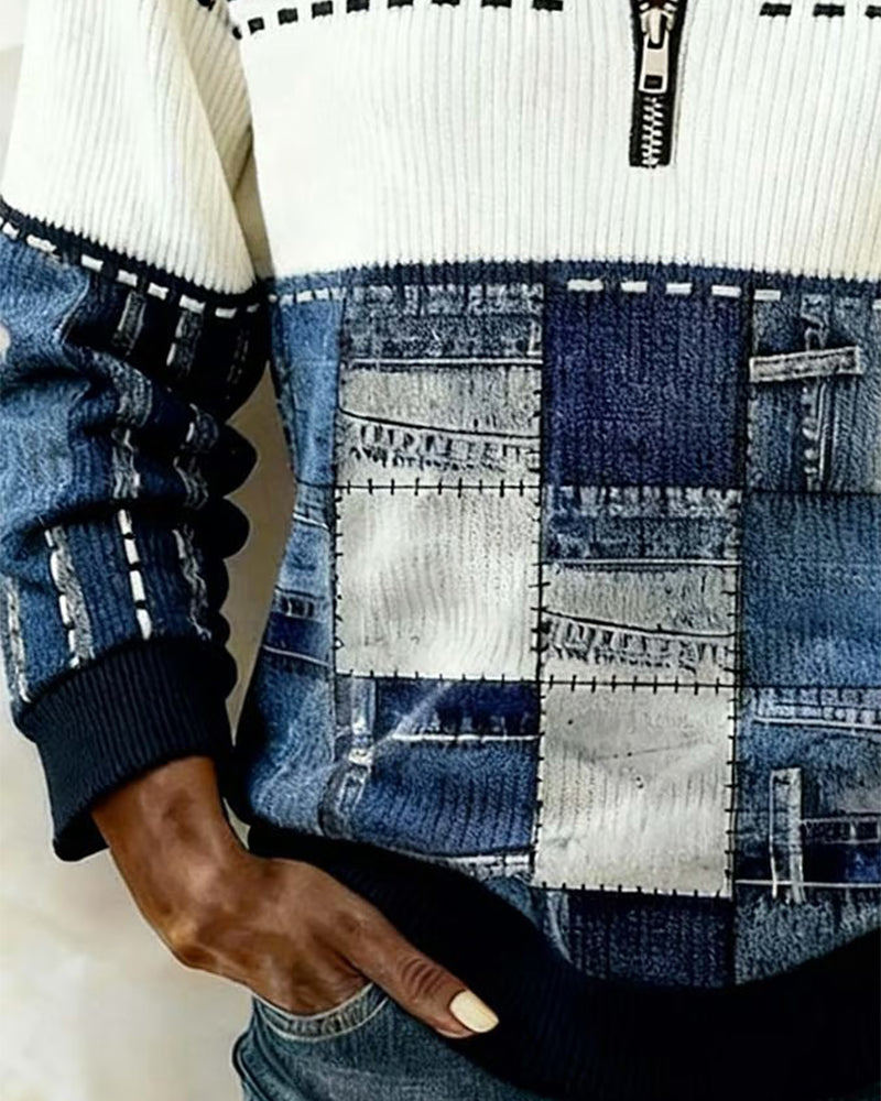 Felpa vintage con colletto a mezza zip