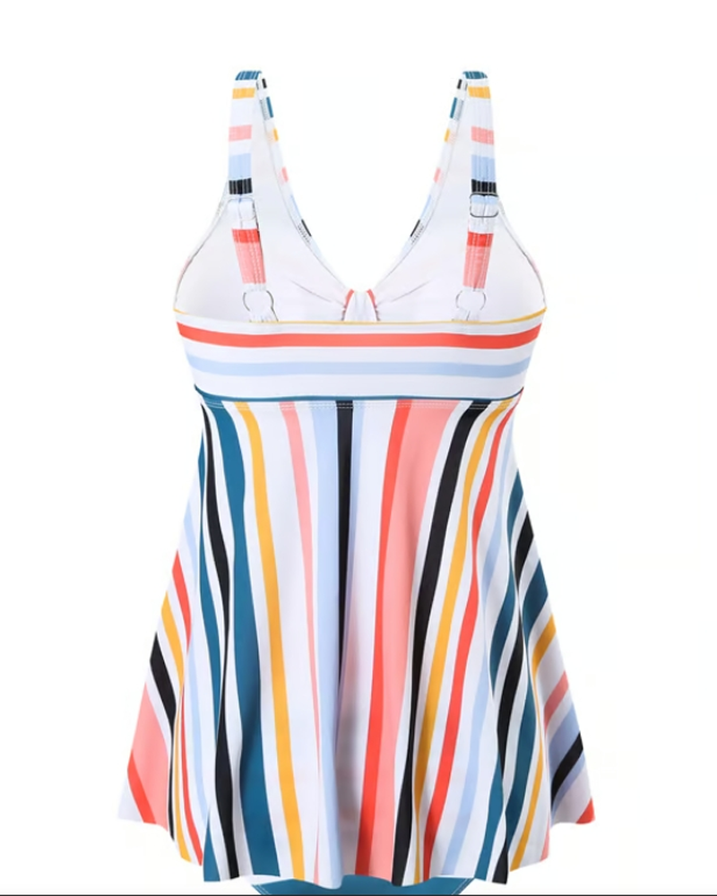 Costume da Bagno Bikini Triangolo a Righe con Laccetti Due Pezzi