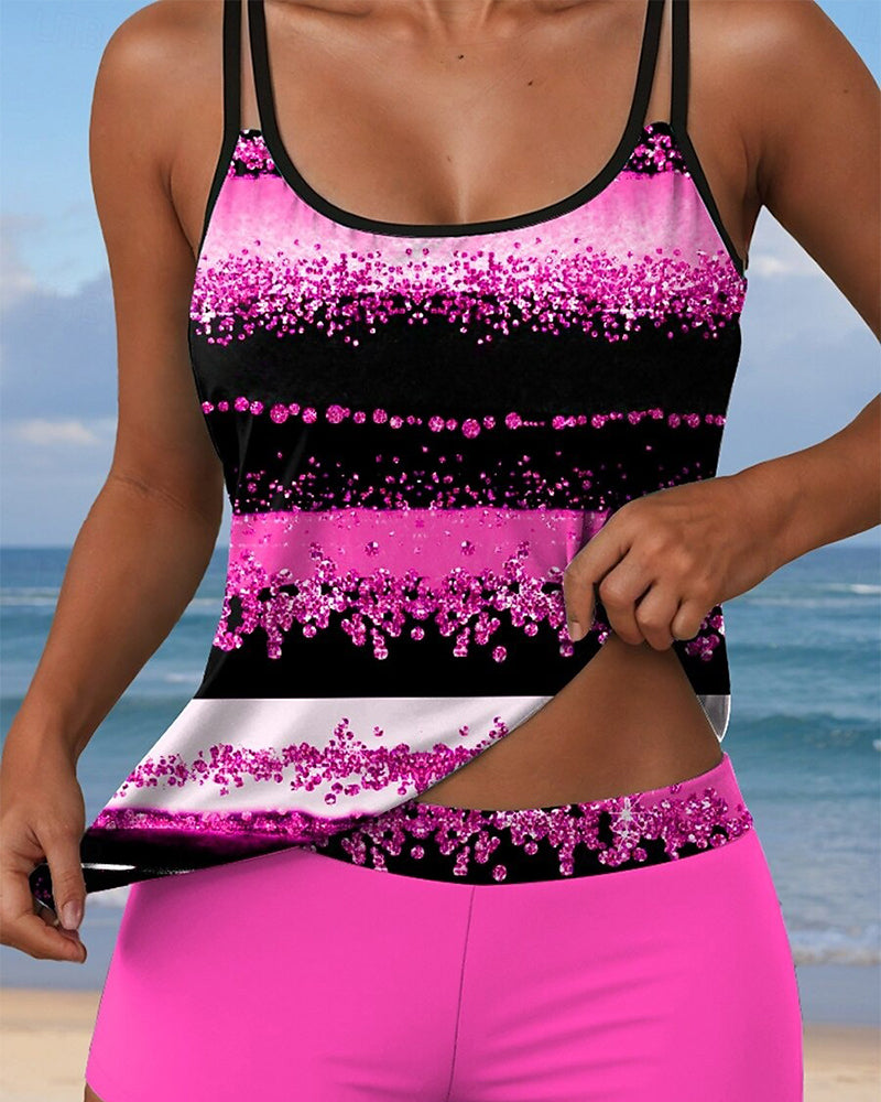 Costume da bagno due pezzi casual con stampa e spalline