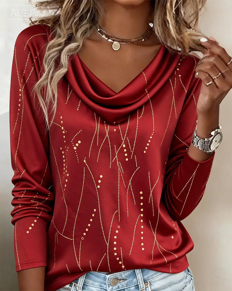 Top Scollo Drappeggiato Fantasia alla Moda