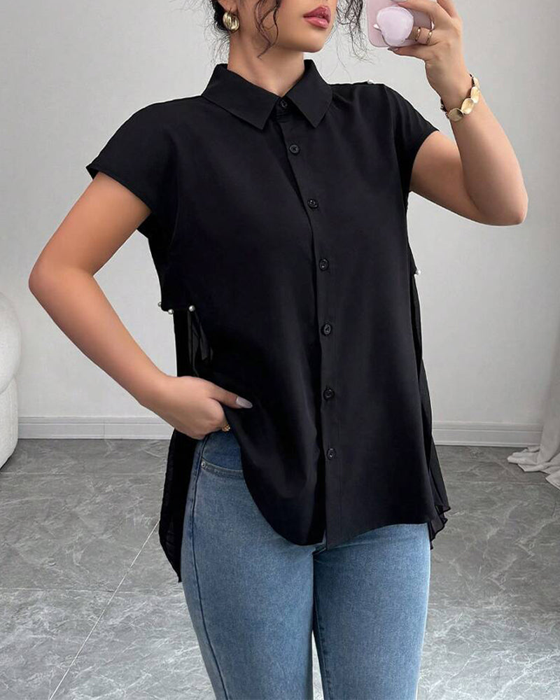 Camicia con perline e pannello in chiffon plissettato