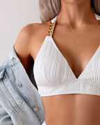 Bikini a Vita Alta Sexy con Scollo a V Profondo e Catena