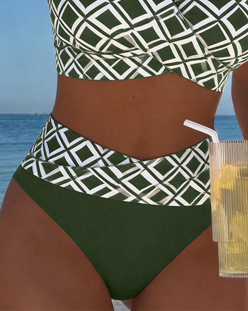 Costume da bagno a due pezzi stile reggiseno con motivo a rombi