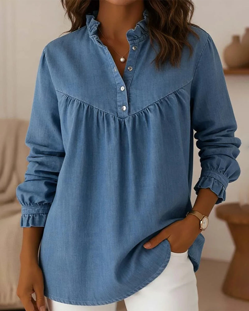 Top In Denim Con Volant E Bottoni