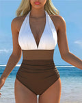 Costume da Bagno Intero a Contrasto di Colore