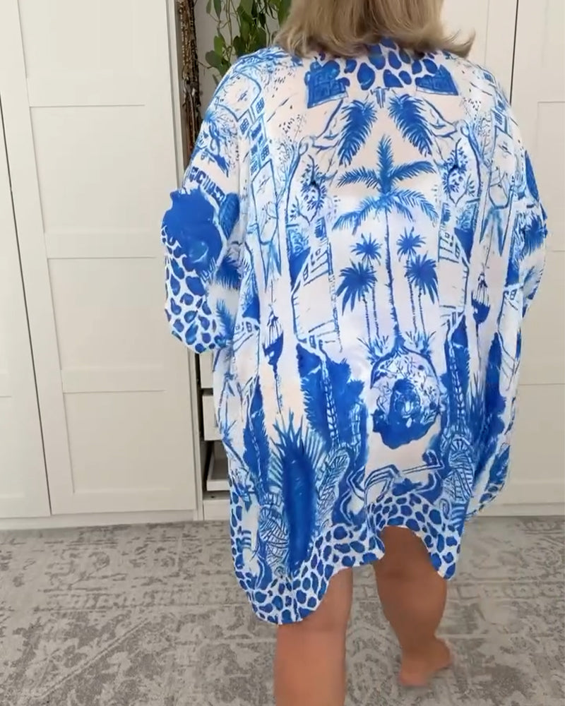 Costume da bagno a tre pezzi stampato con protezione solare