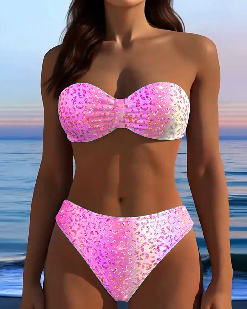 Bikini a fascia stampato leopardato